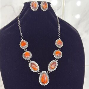 Rare Orange & Purple Spiny Oyster Sterling Silver P. Skeets Neclace Earring Set